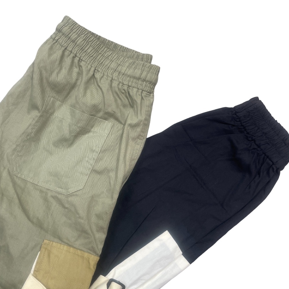 MNML Large NEW w/ Tags Green Black Eclectic Paneled Strap Cargo‎ Joggers